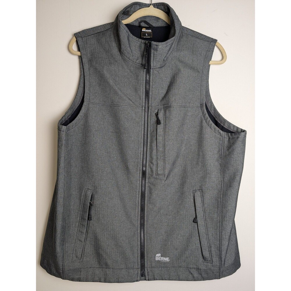 Berne Highland Softshell Vest Mens Large Gray Black Excellent Fleece Lined